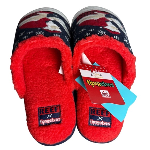 REEF Collab Tipsy Elves Mens Slippers Santa Log Festive Christmas Size 7 - Picture 3 of 6